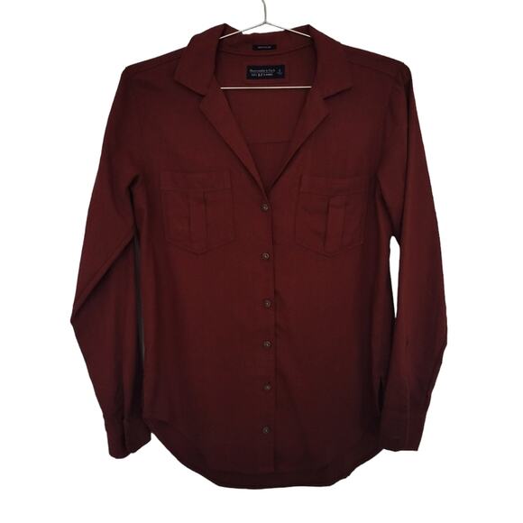 Abercrombie & Fitch Top Sz S Soft A & F Flannel Dark Orange Boyfriend Shacket - Picture 1 of 8